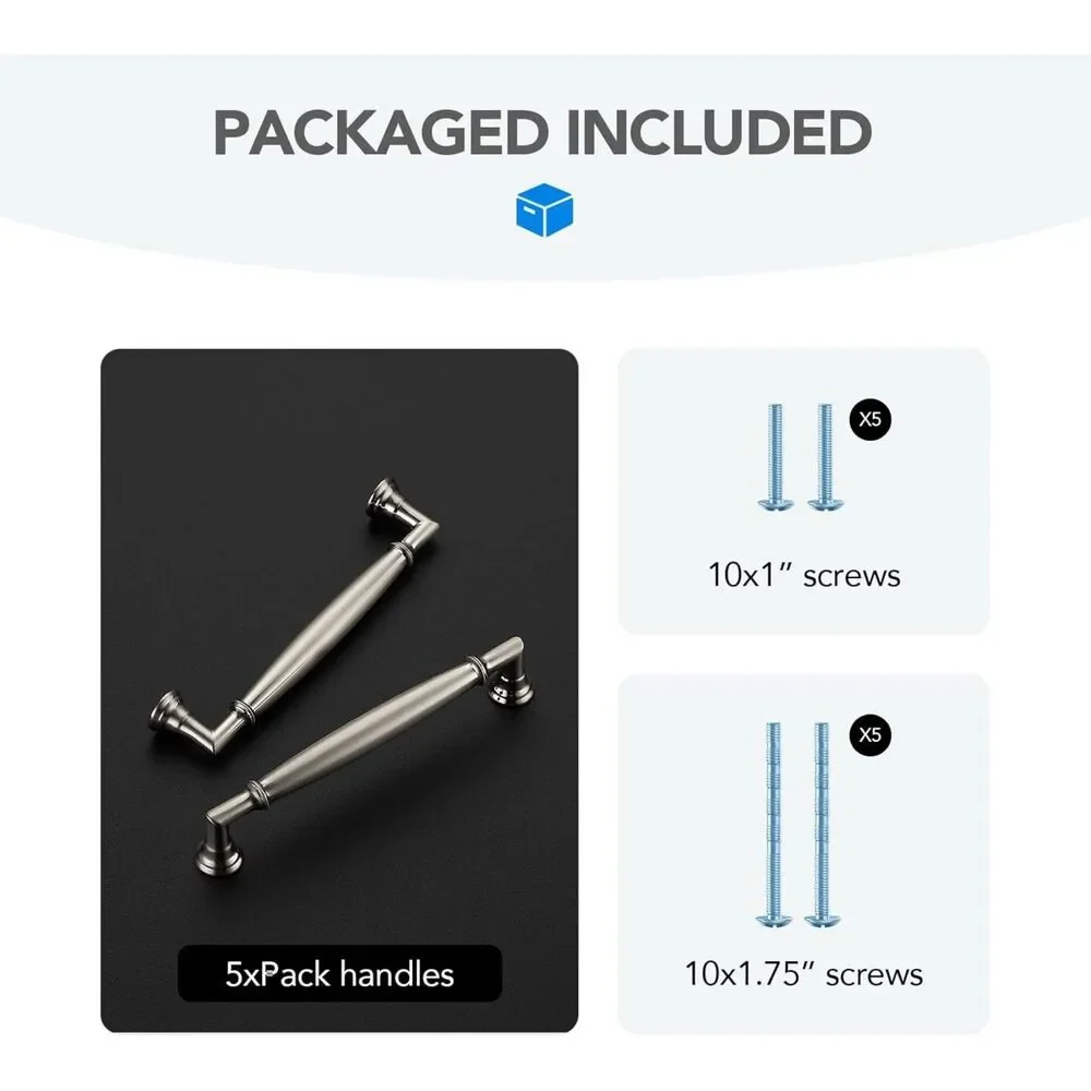 5 Pack 5 Inch Brushed Nickel Cabinet Handles Solid Zinc Alloy Pulls Hardware
